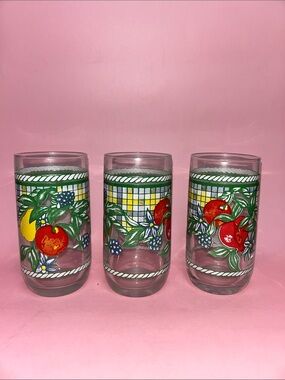 KIG Indonesia Set of 3 Juice Tumblers Fruit, Leave and White Band Motif …